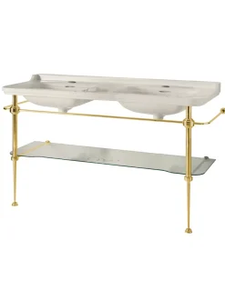 Art Deco - Dubbeltvättställ 150 cm på guldställning & glashylla