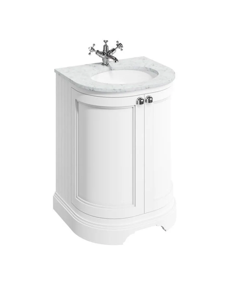 Badrumskommod rundad Burlington - 65 cm matt vit/dörr