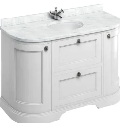 Badrumskommod rundat Burlington - 134 cm vit/Carrara/låda