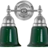 Badrumslampa - Bergman nickel, grön klocka