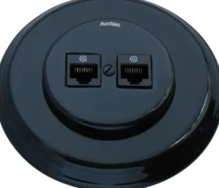 Datajack dubbelt RJ45 svart porslin - Fontini infällt