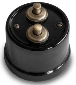 Dimmer dubbel tryckknapp svart porslin/brons - Fontini utanpåliggande