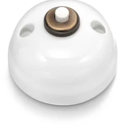 Dimmer rundad tryckknapp vitt porslin/brons - Fontini utanpåliggande