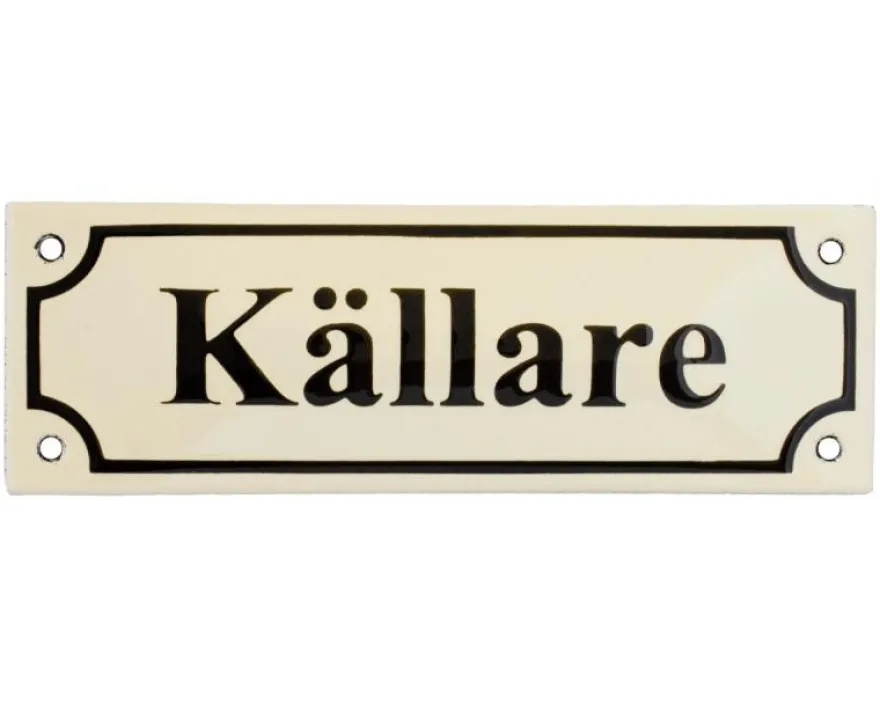 Emaljskylt - Källare vit/svart
