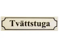 Emaljskylt - Tvättstuga vit/svart