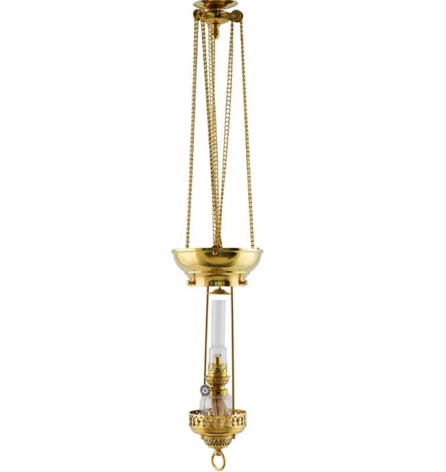 Fotogenlampa - Månskenslampa mässing, klarglas, tak