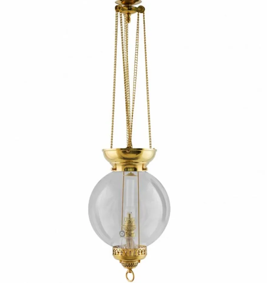 Fotogenlampa - Månskenslampa mässing, klarglas, tak