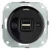 Insats USB-uttag dubbelt svart porslin - Fontini infällt