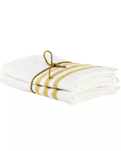 Kökshandduk 2-pack - Lin 50x70 cm, rand benvit/ockra