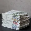Kökshandduk 2-pack - Lin 50x70 cm, rand benvit/röd