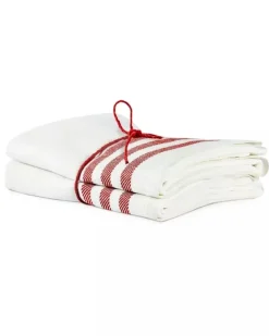 Kökshandduk 2-pack - Lin 50x70 cm, rand benvit/röd