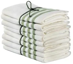 Kökshandduk 2-pack - Lin 50x70 cm, rand benvit/grön