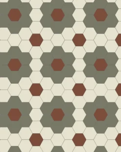Klinker - Darlington Hexagon 10x10 cm Australian green/gulvit/röd