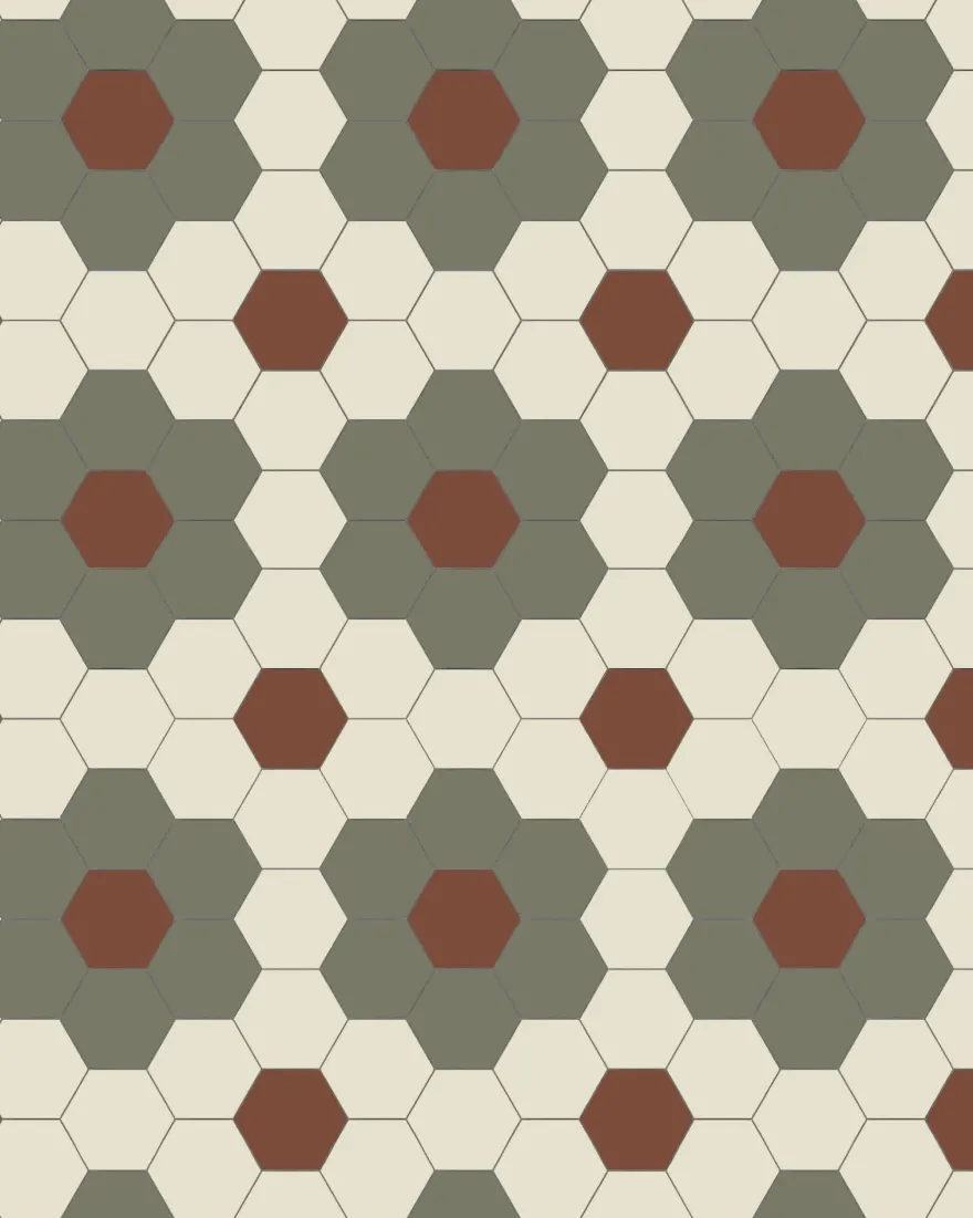 Klinker - Darlington Hexagon 10x10 cm Australian green/gulvit/röd