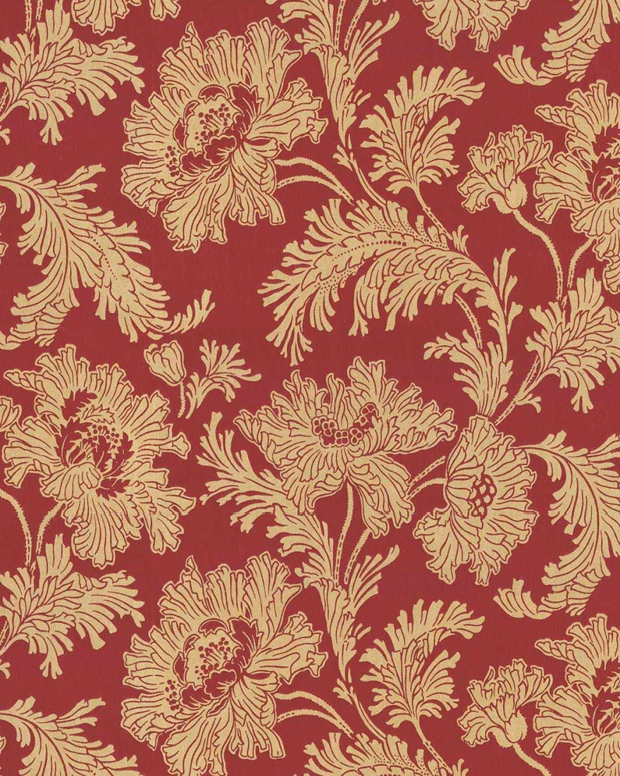 Lim & Handtryck Tapet - Hällestrand röd/guld