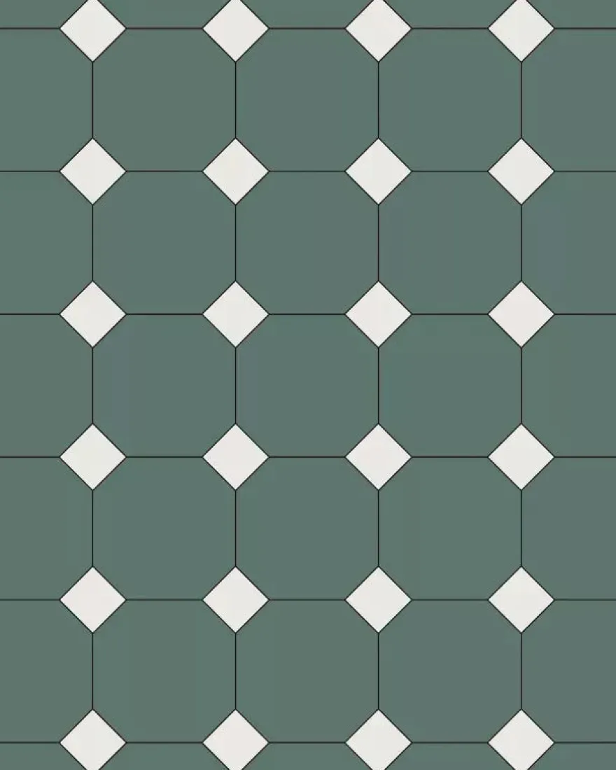 Oktagonklinker - 15 x 15 cm mörkgrön/vit
