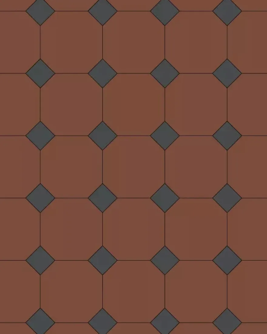 Oktagonklinker - 15 x 15 cm röd/svart