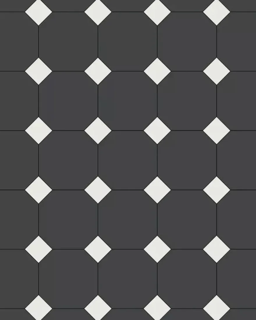 Oktagonklinker - 15 x 15 cm svart/vit