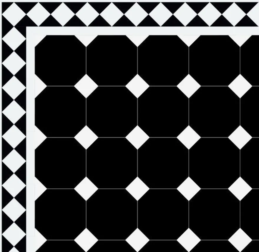 Oktagonklinker - 15 x 15 cm svart/vit