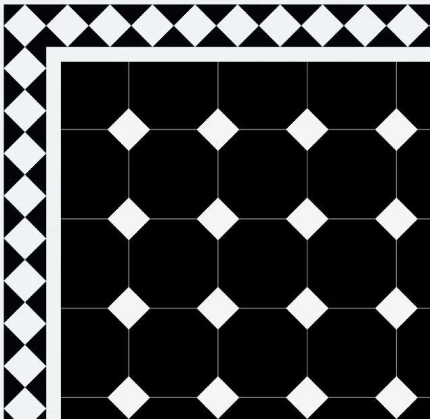Oktagonklinker - 15 x 15 cm svart/vit
