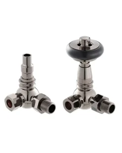 Radiatorventil termostat - York (vinklad) svart nickel/trä