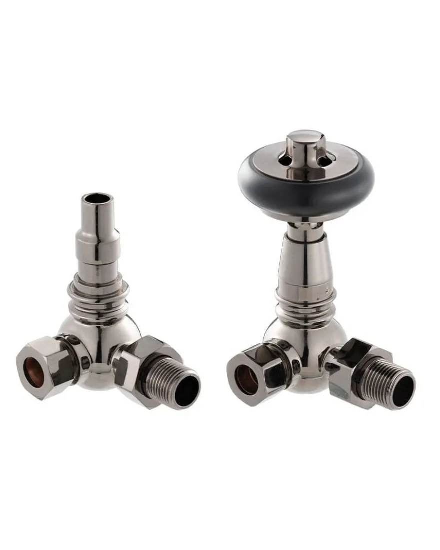 Radiatorventil termostat - York (vinklad) svart nickel/trä
