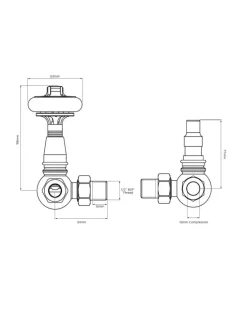 Radiatorventil termostat - York (vinklad) nickel/trä