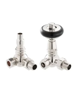 Radiatorventil termostat - York (vinklad) nickel/trä