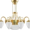 Takkrona - Nioarmad ringkrona mässing, slipat mattglas