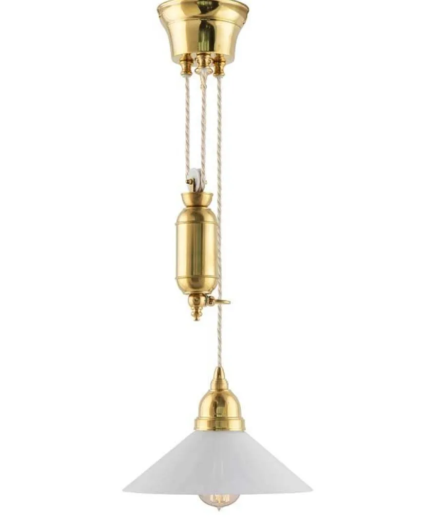 Taklampa - Skomakarhiss mässing, vit skärm 25 cm