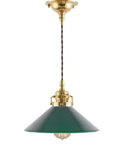 Taklampa - Skomakarsladd mässing med grön skärm 25 cm