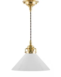 Taklampa - Skomakarsladd mässing med hög vit skärm 25 cm
