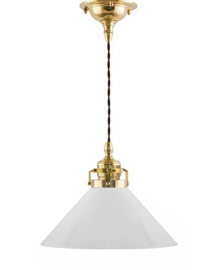 Taklampa - Skomakarsladd mässing med hög vit skärm 25 cm