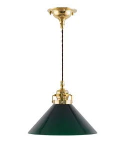 Taklampa - Skomakarsladd mässing, hög grön skärm 25 cm