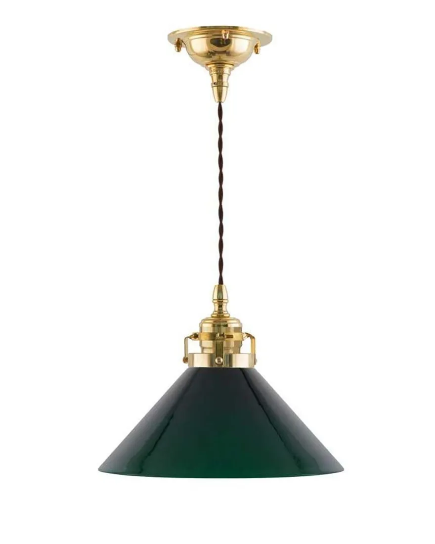 Taklampa - Skomakarsladd mässing, hög grön skärm 25 cm