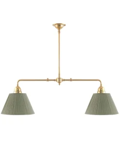 Taklampa - Spelbordslampa mässing, olivgröna skärmar
