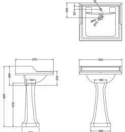 Tvättställ - Burlington Classic rektangulärt 65 cm, ett blandarhål