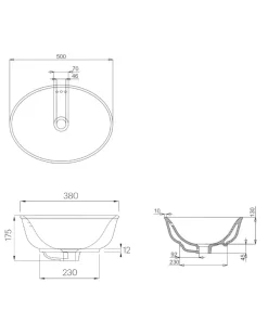 Tvättställ - Guild 50 cm, fristående med bräddavlopp