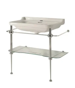 Tvättställ på kromställning med glashylla - Art Deco 88 cm