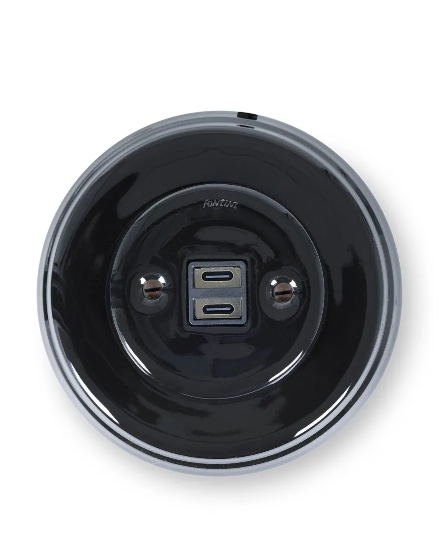 USB-C uttag, svart porslin - Fontini infällt