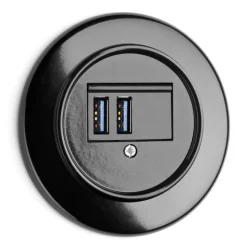 USB-uttag dubbelt svart bakelit - THPG infällt