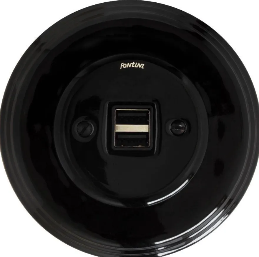 USB-uttag svart porslin - Fontini infällt