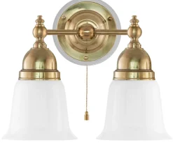 Vägglampa - Bergman mässing, opalvit klocka