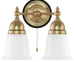 Vägglampa - Bergman mässing, opalvit klocka