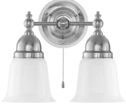Vägglampa - Bergman nickel, opalvit klocka