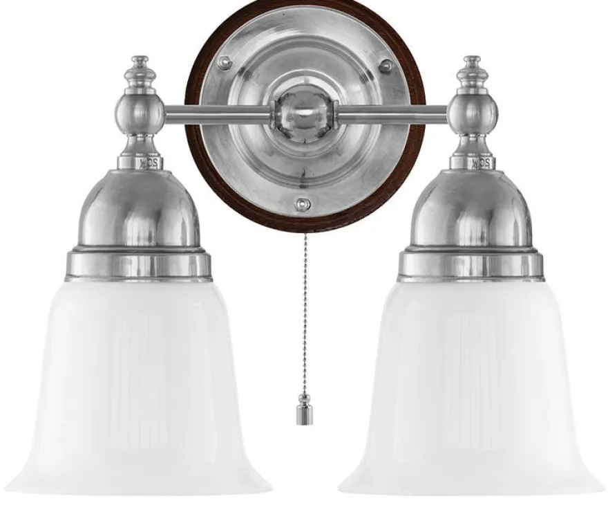 Vägglampa - Bergman nickel, opalvit klocka