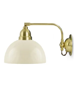 Vägglampa - Gripenberg mässing, benvit halvsfär, brun