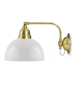 Vägglampa - Gripenberg mässing, opalvit halvsfär, vit