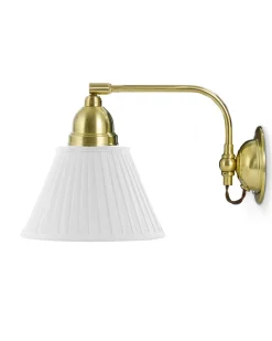 Vägglampa - Gripenberg mässing, vit tygskärm, brun