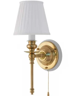 Vägglampa - Ribbing mässing, vit skärm